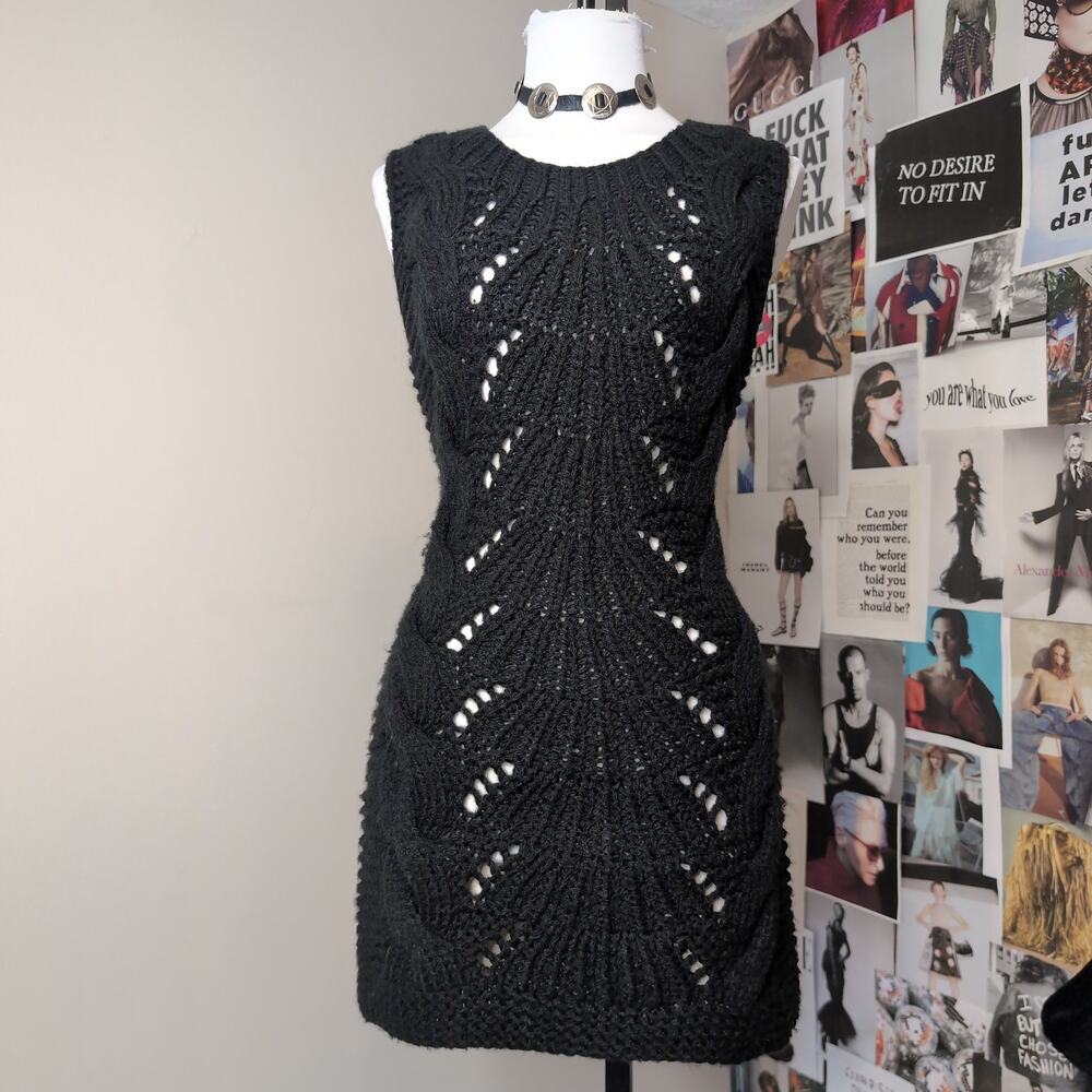 Sleeveless Open Knit Cable Sweater Mini Dress